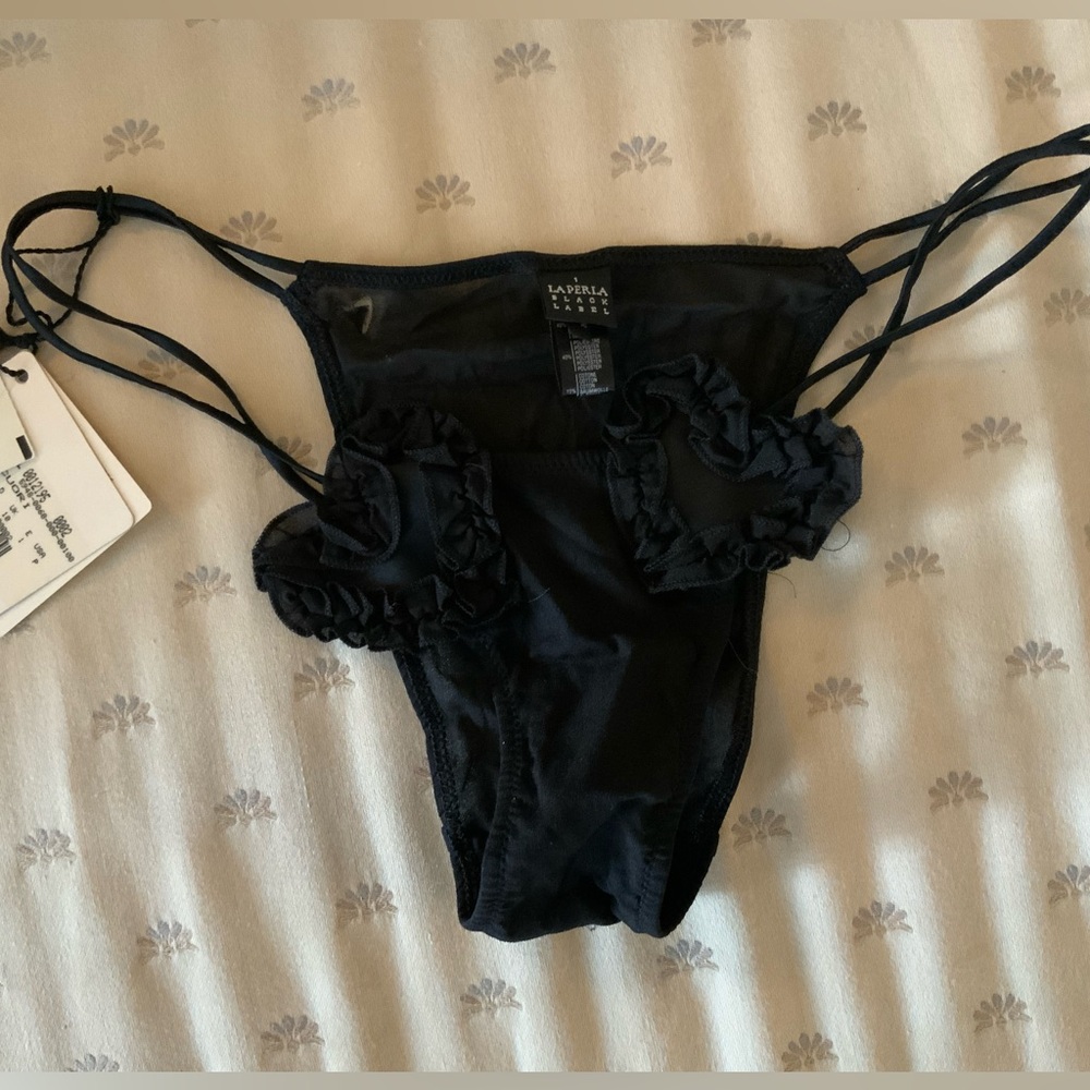 Vintage La Perla Black Label Ruffle Strappy Thong XS Size 1 NWT